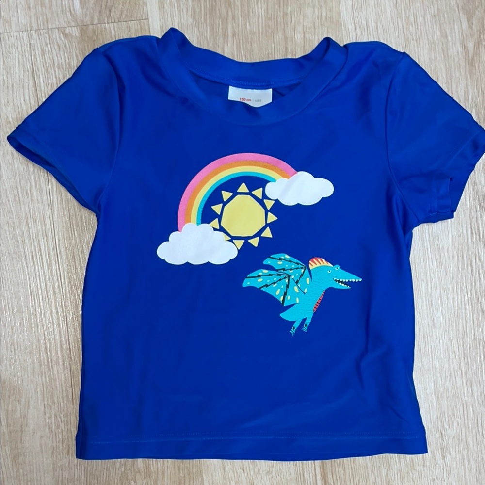 Hanna Andersson Rainbow Cloud Dragon Sun Graphic Short Sleeve Rash Guard